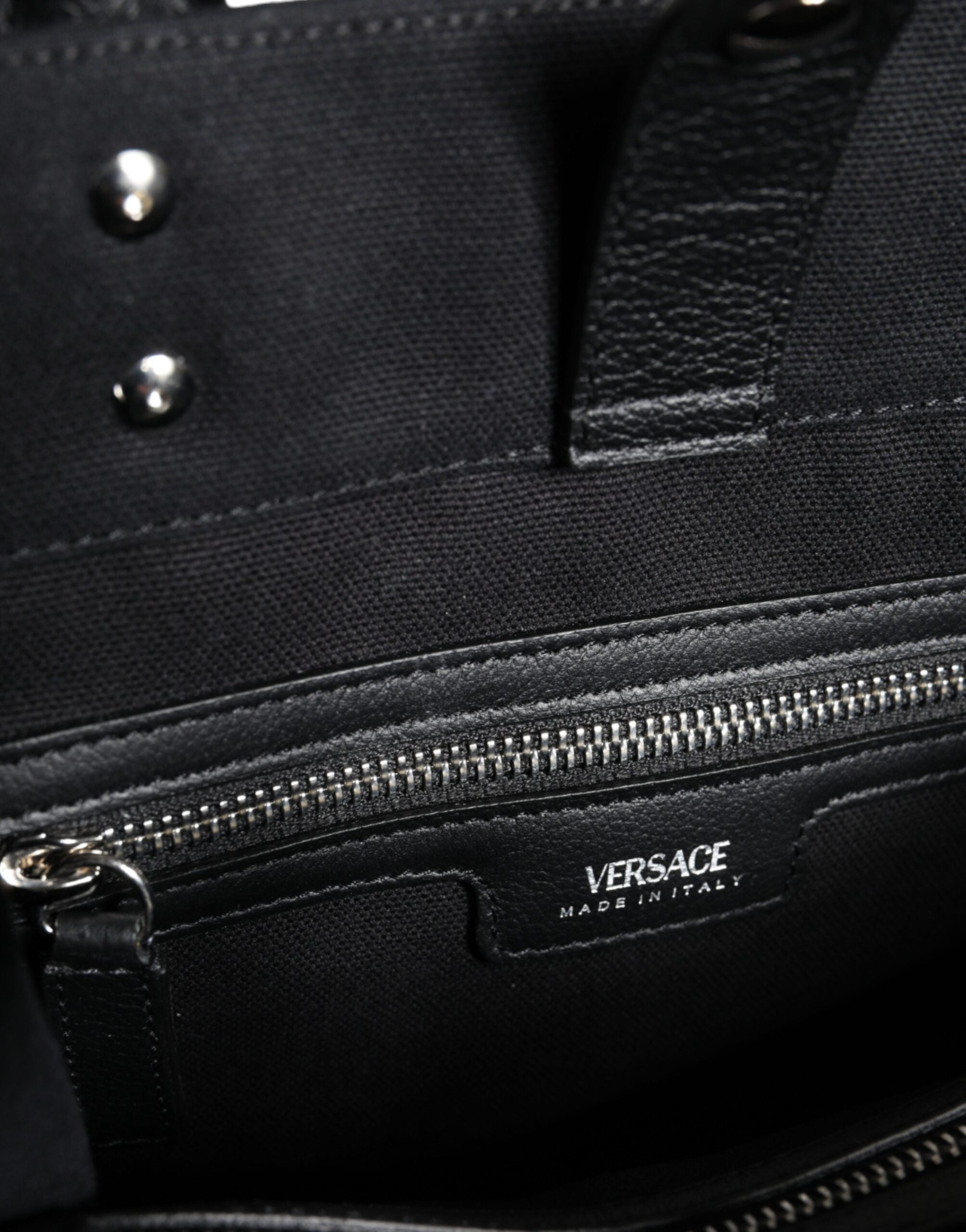 Versace Siyah Üst Saplı Kanvas Deri Logolu Çapraz Askılı Tote Çanta